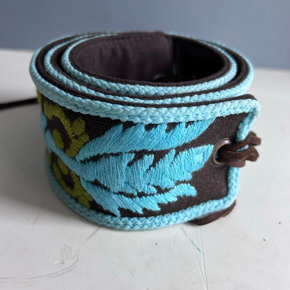 Tory Burch woven belt all over embroidery fringe tie boho hippie vintage 70s